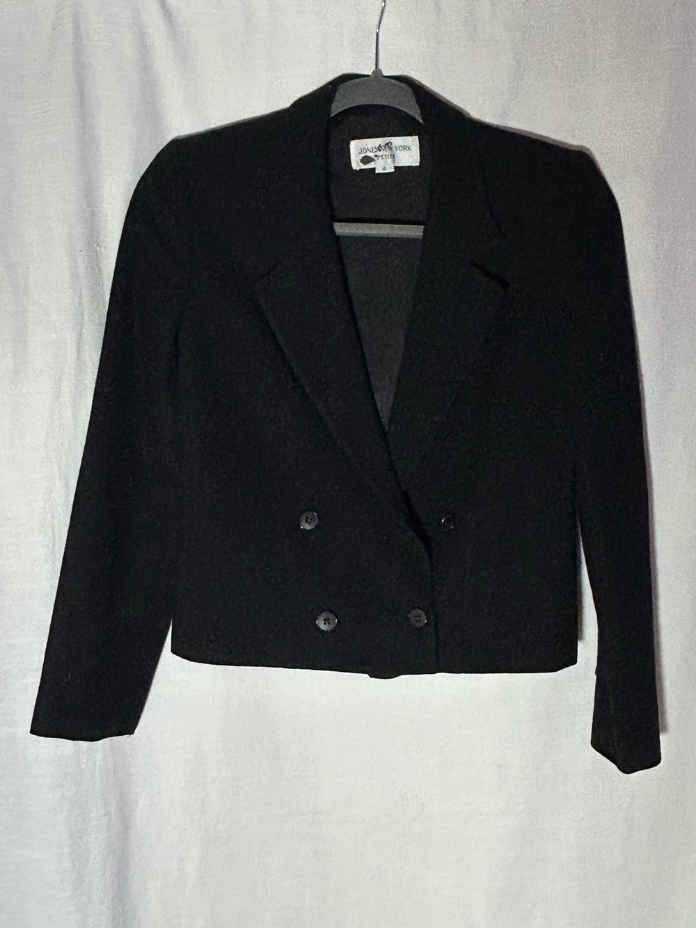 Jones New York Black Cropped Double-Breasted Blazer office party indie sleeze